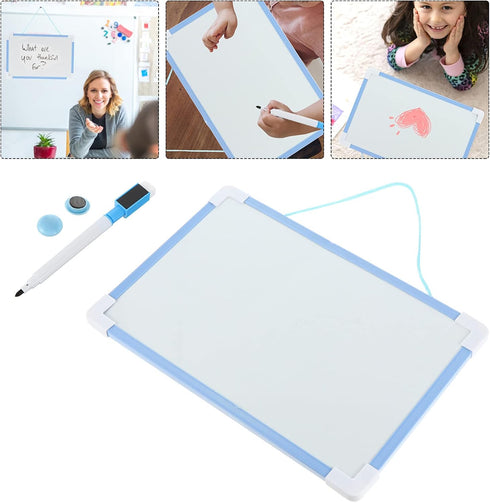 Operitacx Blue Small Magnetic Dry Erase Whiteboard with Marker, Portable Mini Double Sided Memo Board for Kids