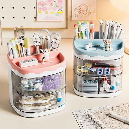 kaileyouxiangongsi Pencil Holders, Desk Organizer with Drawer for School, Home, Art Supplies (Pink Pencil Holder)
