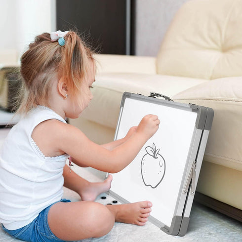 Small Double Sided Magnetic Dry Erase Board with Calendar - Portable Folding Whiteboard for Desktop, Monthly Schedule
