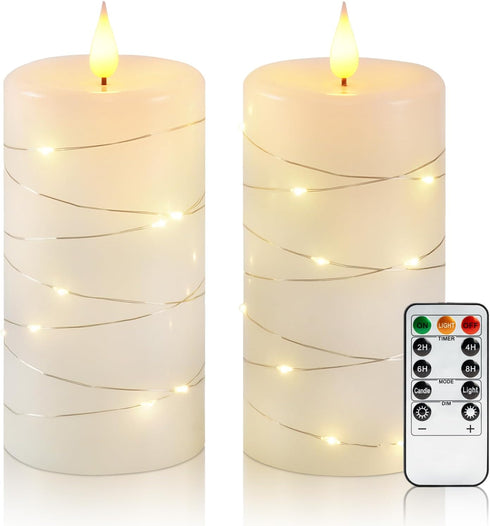 Amagic Flameless Candles with Embedded String Lights, 11-Key Remote & Timer, 3D