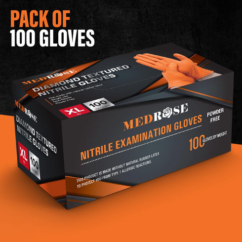 MedRose Disposable Nitrile Gloves: Extra Thick, Latex-Free, Orange Gloves for Industrial and Lab Use