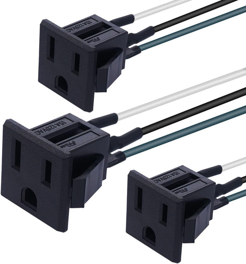 weideer 3Pcs 3 Pins US Power Socket Plug Panel, 15A 125V AC Panel Mount Outlet with 18AWG Connection
