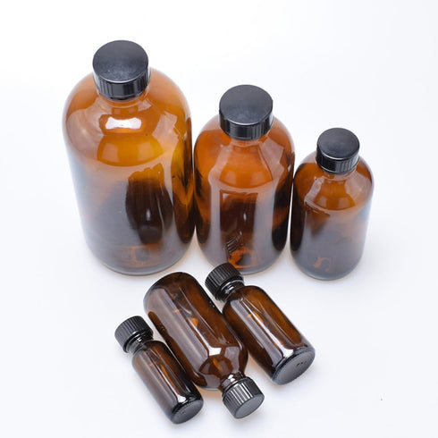 4pcs KICHOUSE Round Glass Bottles Cap Reusable Glass Bottles for Candle Jars Mouthwash Dispenser