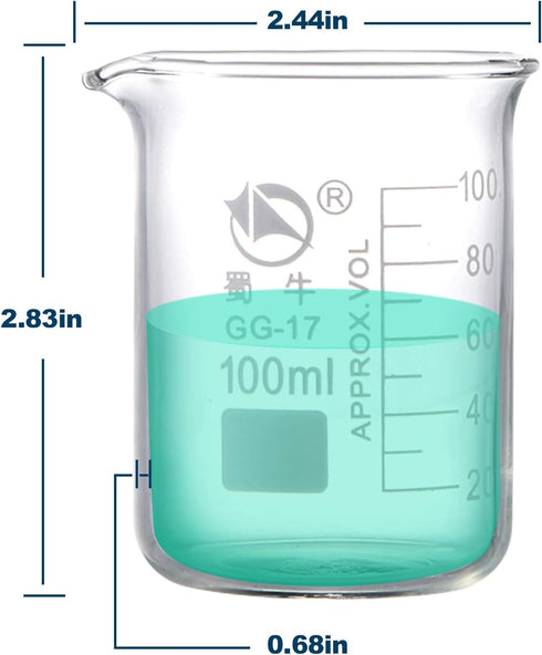 Glass Beakers, Pack of 6, 3 Graduated Griffin Beakers (250ml, 100ml, 50ml), 3 Glass Droppers (3ml per Drop)