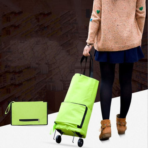 Folding Shopping Cart with Wheels Foldable Grocery Cart on Wheels Trolley Shopping Bag Expandable Rolling Hand Pulling