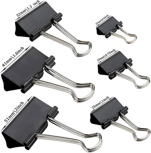 Binder Clips Paper Clamps 300 Pack Assorted Sizes (Black), Jumbo, Large, Medium, Small, Mini and Micro,6 Sizes for Office, School and Home by KAKAMINA