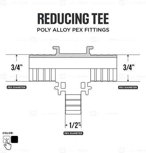 QQSU3431-5 Plastic PEX Poly Alloy Reducing Tee Barb Pipe Fitting, 3/4'' x 3/4'' x 1/2'', White (5 Pack)