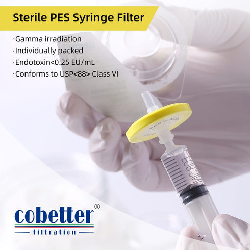 10PCS Syringe Filter PES Hydrophilic Filtration, Sterile Lab Filters 0.45µm 33mm Membrane Diameter Individually Packed