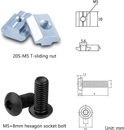 24 Sets Black 2020 Series Aluminum Extrusion Profile Connector Set, 24 pcs Corner Brackets, 48 pcs T-Nuts