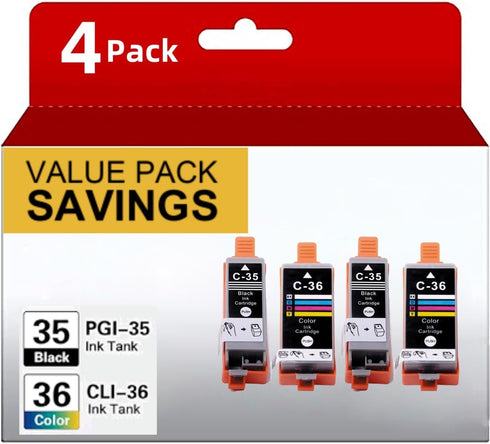 PGI-35 CLI-36 Ink Cartridges Replacement for Canon 35 36, 4-Pack for PIXMA IP110 TR150 IP100 MINI260 MINI320