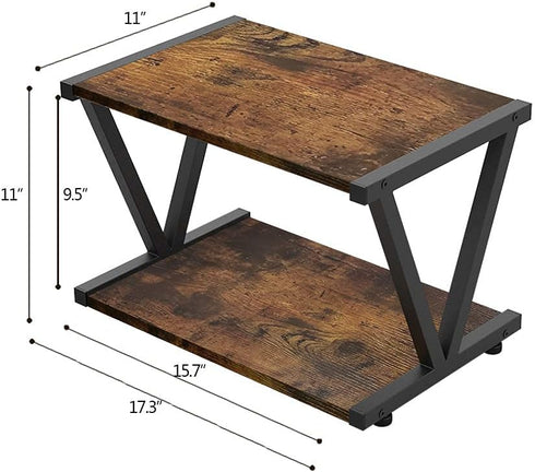 VEDECASA Retro Desktop Printer Stand, 2 Tiers Under Desk Wood Printer Shelf, Rustic Industrial Farmhouse Storage