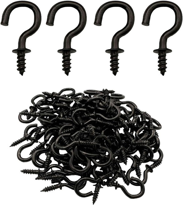 Small Black Ceiling Hooks 1/2'' Screw-in Light Hooks DIY Jewelry Hook (60 Pack)