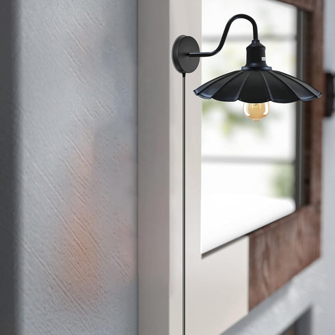 22cm, Umbrella Shape Metal Lamp Shade Black Pendant Light Shade, Easy Fit Ceiling Lamp Shade Replacement for Pendant