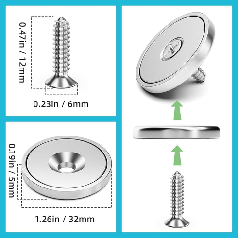 Strong Neodymium Magnets, 10Pack 110LBS Waterproof Cup Magnets with Stainless Screws for Wall Mounting