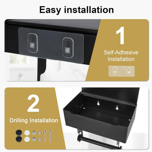 Beileqi Matte Black Toilet Paper Storage Holder with Shelf for Wet Wipes, Sanitary Tampon, Trash Bags, Bathroom Wipes