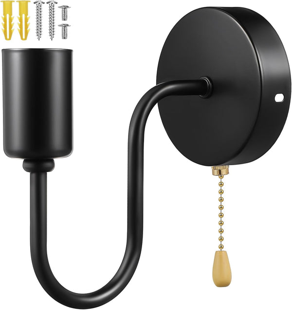 SEWACC Vintage Industrial Pull Chain Wall Sconce with Switch Black Wall Lamp