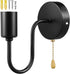 SEWACC Vintage Industrial Pull Chain Wall Sconce with Switch Black Wall Lamp