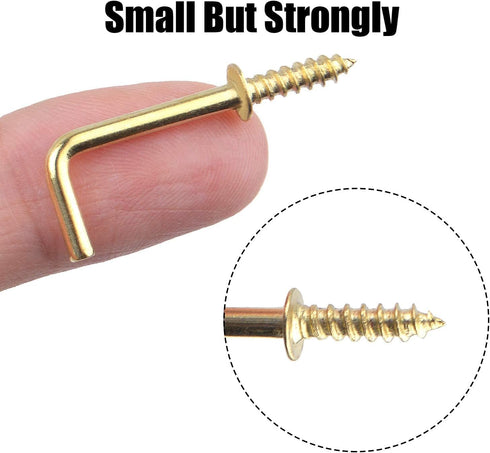 Jdesun Metal Screw in Hooks, 100pcs 3/4 Inch Right Angle Self-Tapping Hooks for Hanging, Gold