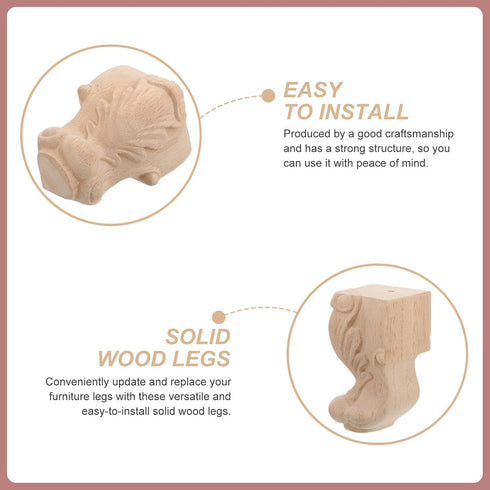 4pcs 10x5.5cm, HOMSFOU Solid Wood Furniture Legs for Cabinet Sofa Table, Carved Wood Feet Replacement Legs for Tv