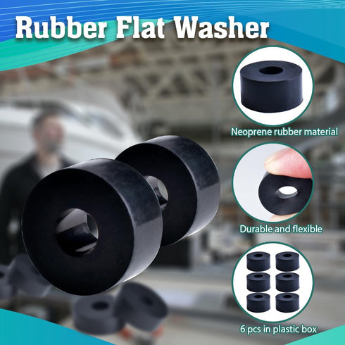 Multi Purpose Rubber Spacer, 1 Inch OD x 3/8 Inch ID x 1/2 Inch Thickness - 6pcs Black Rubber Washers