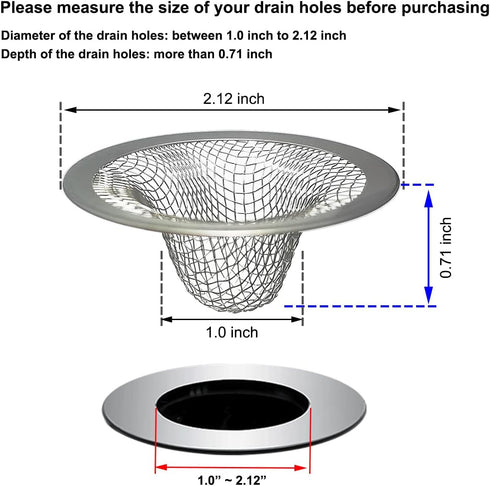 Seatery 1.0" 2PCS Small Drain Strainer, Sink Drain Hair Catcher, Bathroom Sink Drain Strainer, Drain Mesh Baskets