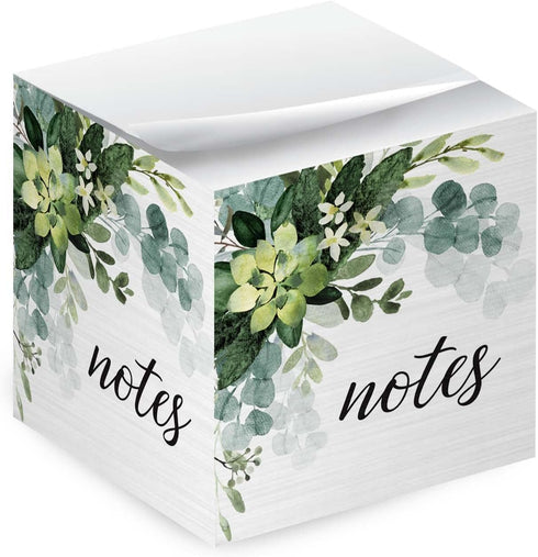 Lush Greenery Sticky Note Cube, 600 Sheets, 2.75" Memo Block, Trendy Botanical Design, Made in The USA