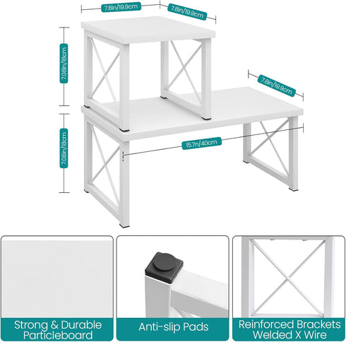 ELITEROO White Wood Desktop Shelf, 2 Tier Freestanding Small Bookshelf, Adjustable Storage Organizer for Kitchen