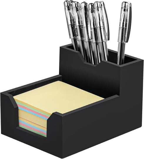 Black Sticky Note Holder, Silicone Memo Holder with Pen or Card Slots, Fits 3x3 Inches Sticky Notes, Dispenser