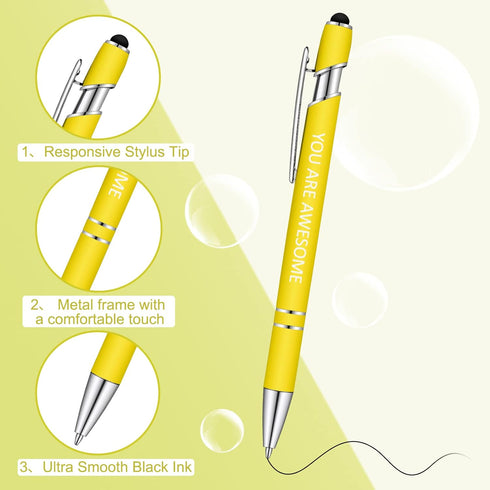 Office Pens Funny Inspirational Quotes Ballpoint Pen Metal Motivational Macaron Touch Stylus Pens (10 Pieces)