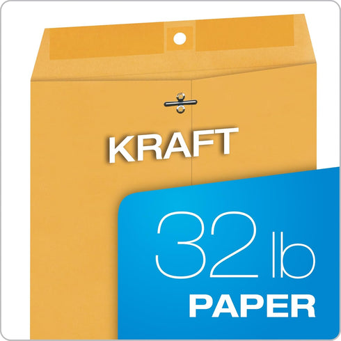 Quality Park 9 x 12 Clasp Envelopes, Extra Heavy-Duty 32 lb Kraft Paper, Clasp and Gummed Closures, 100 per Box