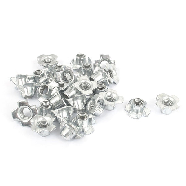 uxcell M8x1.25mm 4 Pronged Tee Nut T-Nut (Pack of 30) for Table Legs, Rock Climbing Wall, Woodwork
