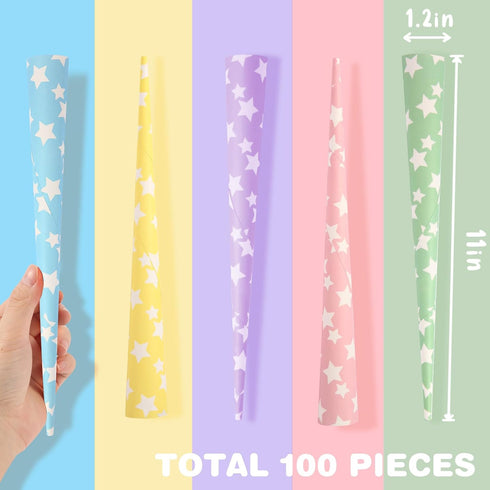 100 Pack Cotton Candy Cones Rainbow Stars - Candy Park Multicolor Paper Cones, For Cotton Candy Machines & Candy Floss