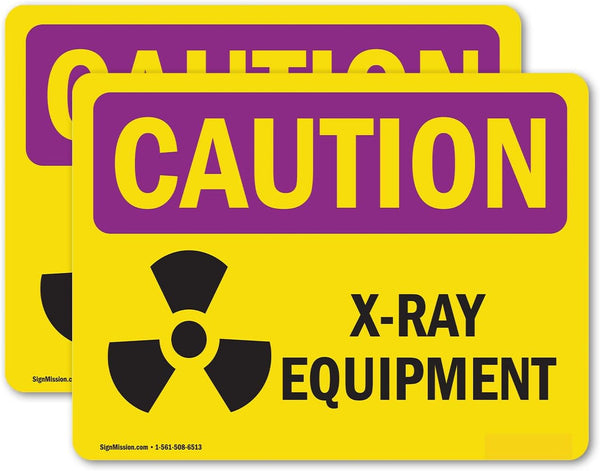 (2 Pack) OSHA Caution Radiation Sign, X-Ray Equipment Vinyl Label Decal 5 Inch X 3.5 Inch, Weather Resistant