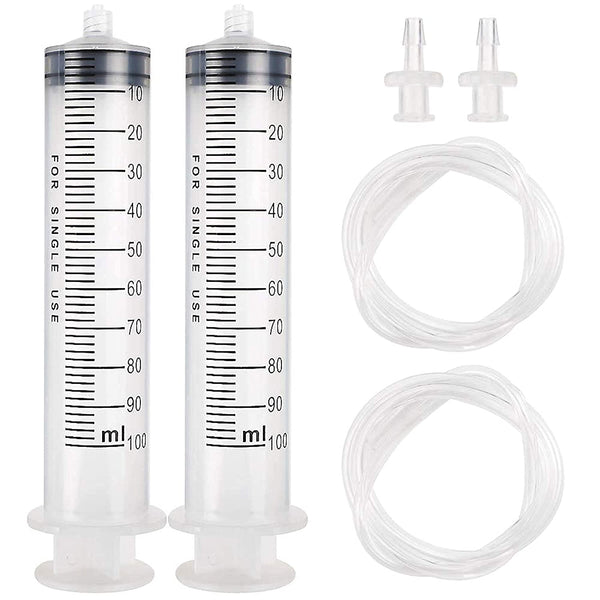 DEPEPE 2pcs 100ml Large Plastic Syringe with 2pcs 47in Handy Tubing and Luer Connections for Labs, Measuring