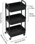 Sywhitta 3-Tier Black Plastic Rolling Utility Cart with Handle, Movable Storage Trolley for Office, Kitchen, Living Room