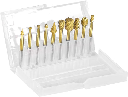 10 PCS Carving Bits HSS Rotary Drill Burr Set, 1/8'' Shank Wood Engraving Router Bit