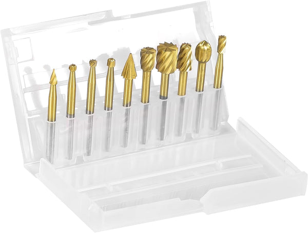 10 PCS Carving Bits HSS Rotary Drill Burr Set, 1/8'' Shank Wood Engraving Router Bit