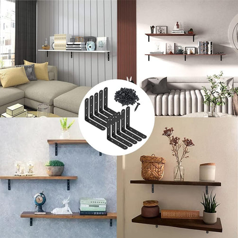 10Pcs 4 Inch 90 Black L Bracket Corner Braces Stainless Steel Heavy Duty Shelf Bracket for Wood, Shelves, Wall Hanging