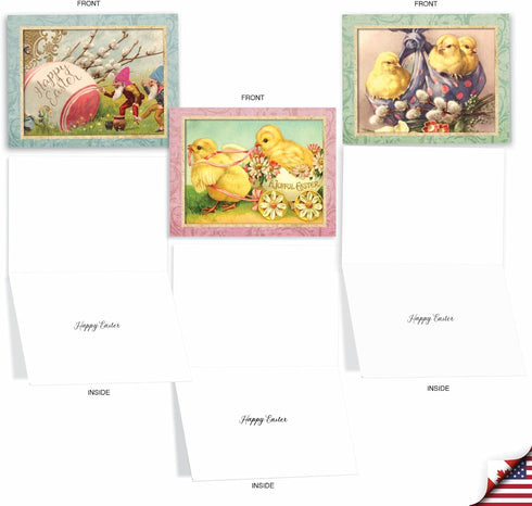 The Best Card Company 20 Vintage Easter Cards with Envelopes - 4 x 5.12 Inch Retro Boxed Note Cards (10 Designs, 2 Each)