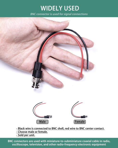 BNC Test Leads - BNC (F) to 20 AWG Leads, Test Lead Breakout Cable for Multimeter, 5A Current Rating, 1 Pack