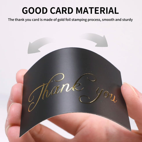HUKXDGXY 100 Count, 3.5 2 Inch, Gold Foil Thank You Cards, Elegant Black Notes, x Writeable, Perfect for Small Business