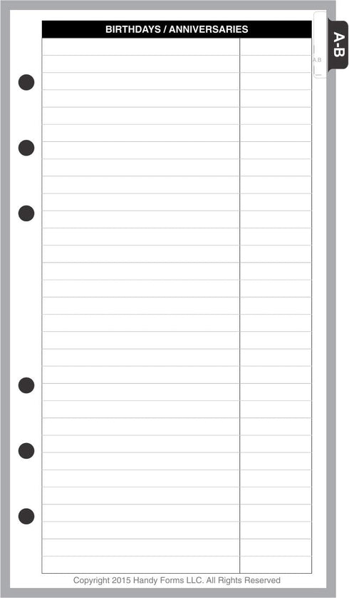 Personal Size Name & Address Refill for Filofax Notebook (3.7" x 6.75")