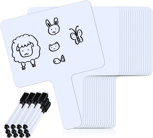 Sherr 12 Sets Dry Erase Paddles with Markers, Double Sided Handheld Whiteboard for Classroom Voting Games