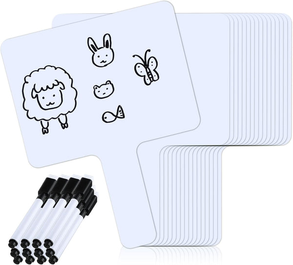 Sherr 12 Sets Dry Erase Paddles with Markers, Double Sided Handheld Whiteboard for Classroom Voting Games