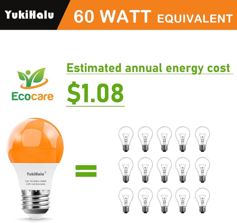 Bulbs, A15 1800K E26 600Lm, 60W Bulbs 4-Pack YukiHalu LED Amber Orange Light Equivalent Soft Warm Sleep Light
