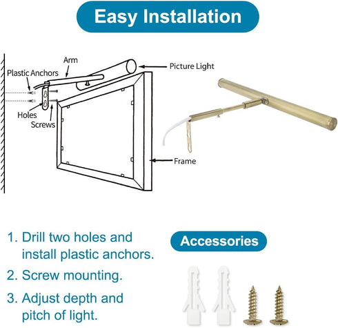 14 Inch 4W CRI90+, 3000K LED Picture Lights for Paintings Plug in, Adjustable Art Light Gallery Wall Light for Display