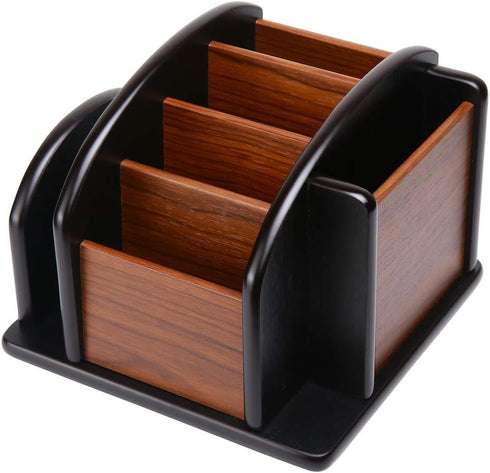 Wooden Desk Organizer, Wood Desktop Storage Organizer for Office Supplies, Remote Control Caddy Holder (Desk