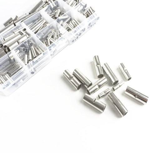 300PCS Non-Insulated Butt Connectors Kit, Tinned Red Copper, 24-10 Gauge Electrical Wire Crimp Terminals