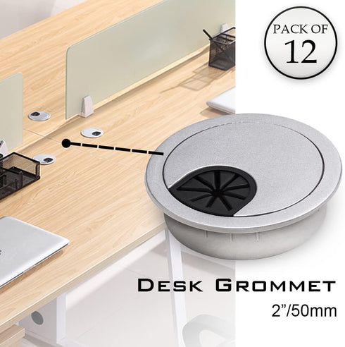 12 Pack 2 Inch Desk Grommet Kit, Wire Cable Hole Cover Organizer for Office Cord Management (Silver)