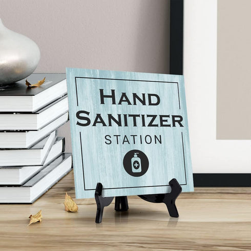 (5" 5) Signs ByLITA Hand Sanitizer Station, Wood Color, Square Table Sign x